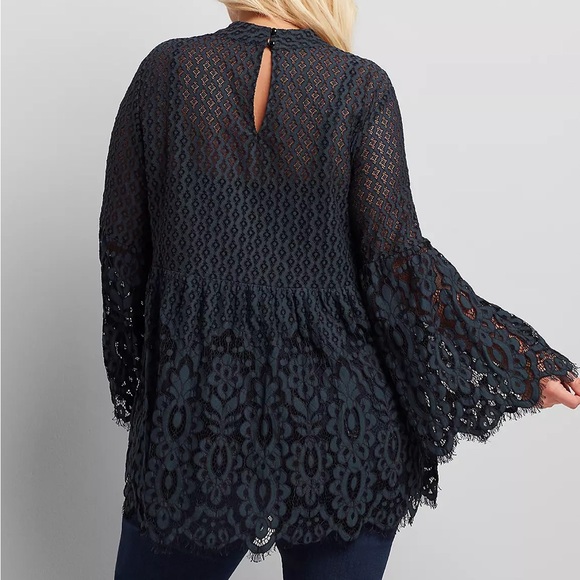 22 Black Lace Mock Neck Peplum Tunic - Lane Bryant - Picture 2 of 6